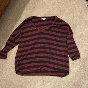American Eagle Outfitters Maroon and Charcoal Striped Top